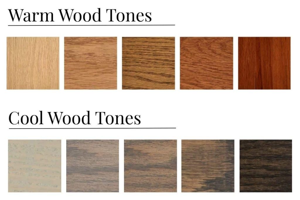 Comparison chart showing warm and cool wood tone samples